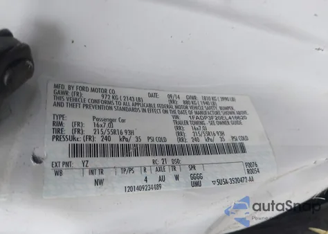 2014 Ford Focus Se из США, поврежденный, VIN 1FADP3F20EL416620